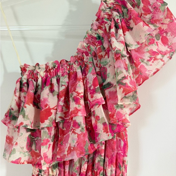 MISA Rumi One shoulder Floral high low Pink Ruffle dress - Picture 2 of 8